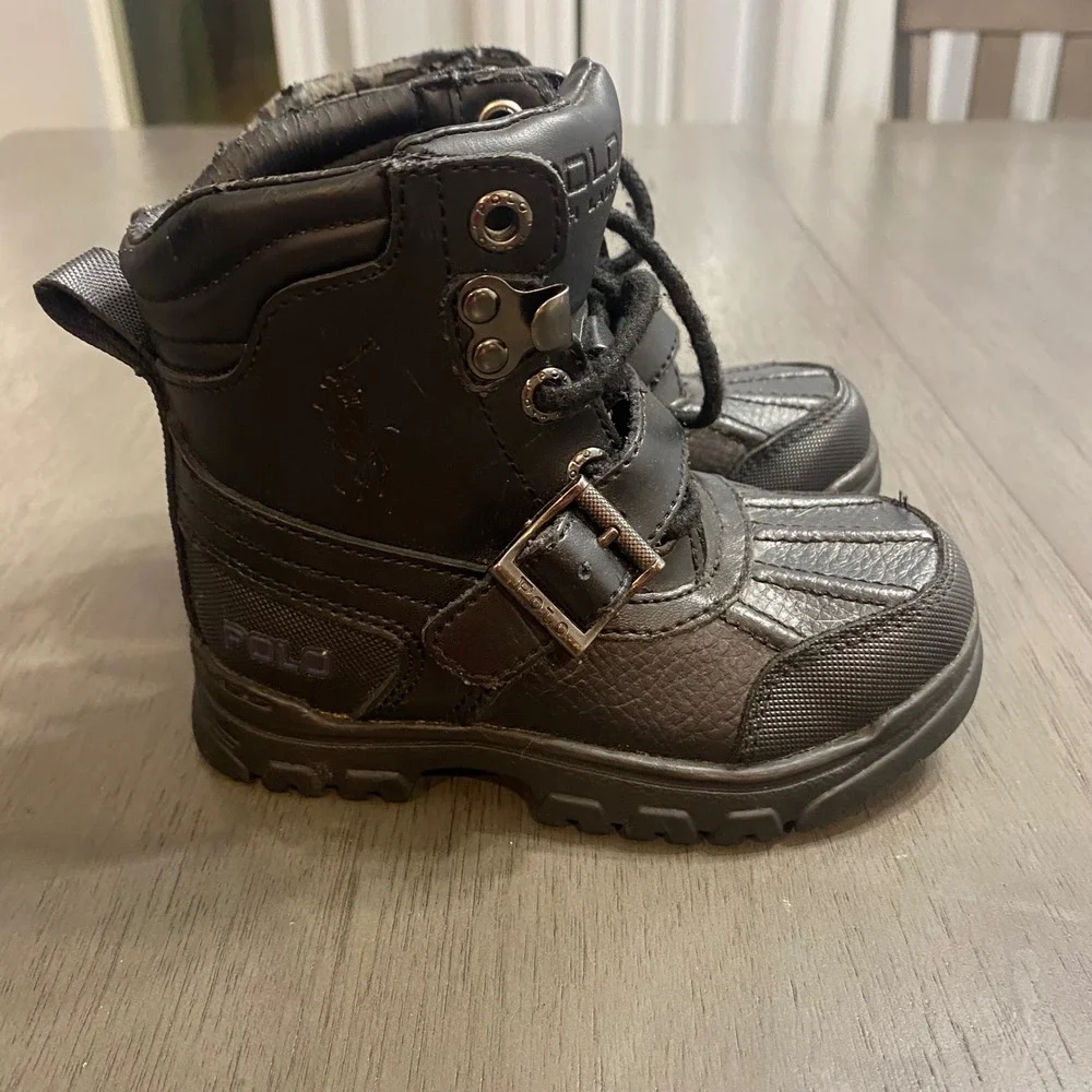 Polo Ralph‎ Lauren Kids Size 7 Black Leather Country Boots Duck Boot